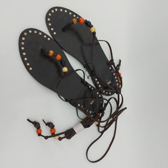 Zara Sandals US 8 EUR 39 Lace Up with Beads Studded Leather - Picture 5 of 16